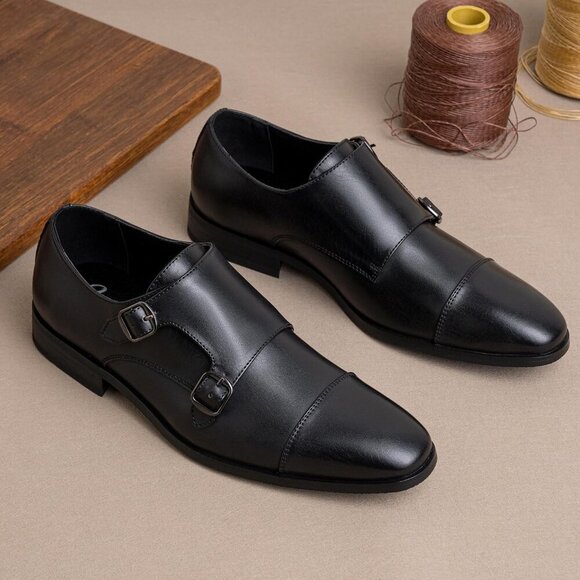 〽️Men\'s Black Jousen Dress Monk Strap Loafers Formal Business Wear Shoes
